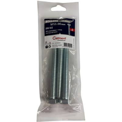 Boulon - tête hexagonale ø12 x L. 90 mm - vendu par 5