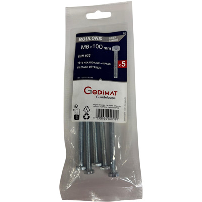 Boulon - tête hexagonale ø6 x L. 100 mm - vendu par 5