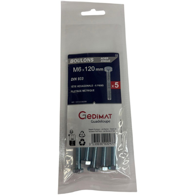 Boulon - tête hexagonale ø6 x L. 120 mm - vendu par 5