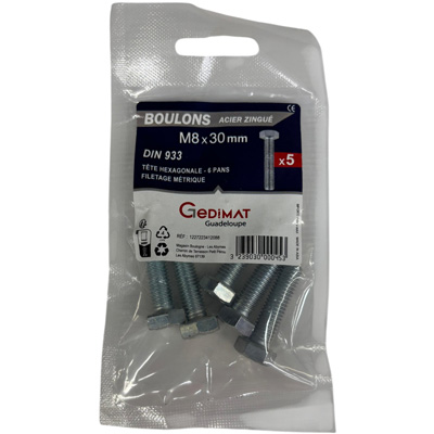 Boulon - tête hexagonale ø8 x L. 30 mm - vendu par 5