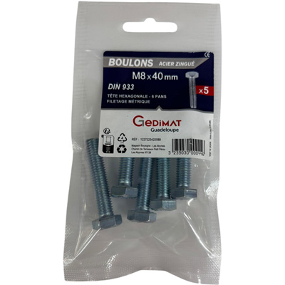 Boulon - tête hexagonale ø8 x L. 40 mm - vendu par 5