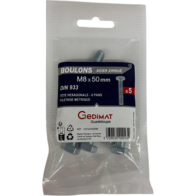 Boulon - tête hexagonale ø8 x L. 50 mm - vendu par 5
