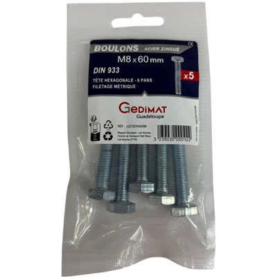Boulon - tête hexagonale ø8 x L. 70 mm - vendu par 5