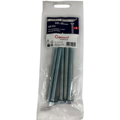 Boulon - tête hexagonale ø8 x L. 90 mm - vendu par 5