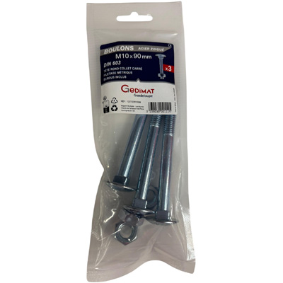 Boulon TRCC + écrou Inox A2 - tête ronde FP ø10 x L. 90 - vendu par 5
