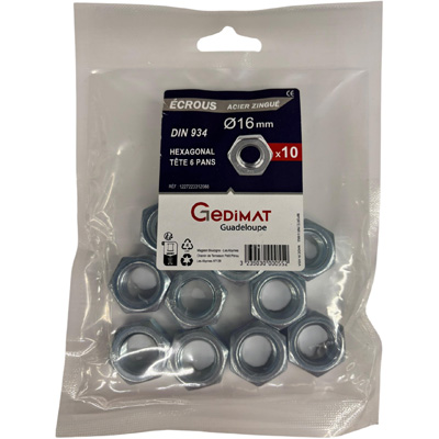 Boulon hexagonal zingué ø16mm - vendu par 10