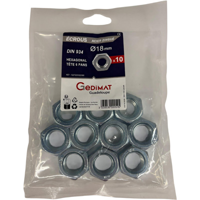 Boulon hexagonal zingué ø18mm - vendu par 10