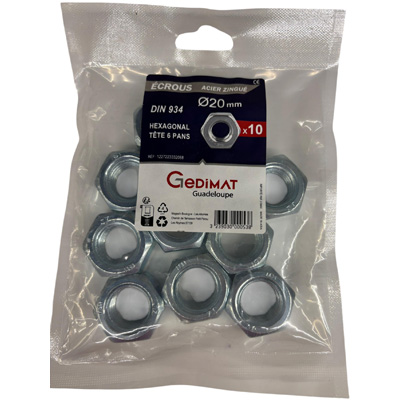 Boulon hexagonal zingué ø20mm - vendu par 10