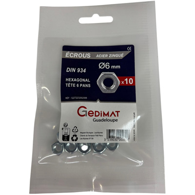 Boulon hexagonal zingué ø6mm - vendu par 10