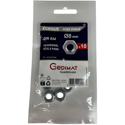 Boulon hexagonal zingué ø8mm - vendu par 10