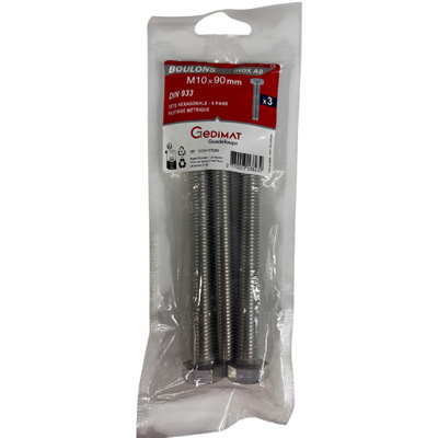 Boulon inox A2 - tête hexagonale ø 10 x L. 90 mm - vendu par 3