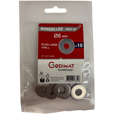 Rondelle large inox A2 ø 8 mm - vendu par 10