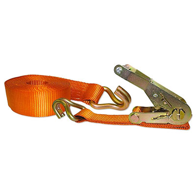 Sangles avec tendeur à cliquet polyester + 2 crochets - orange - l. 50mm x L. 5 + 0.50m